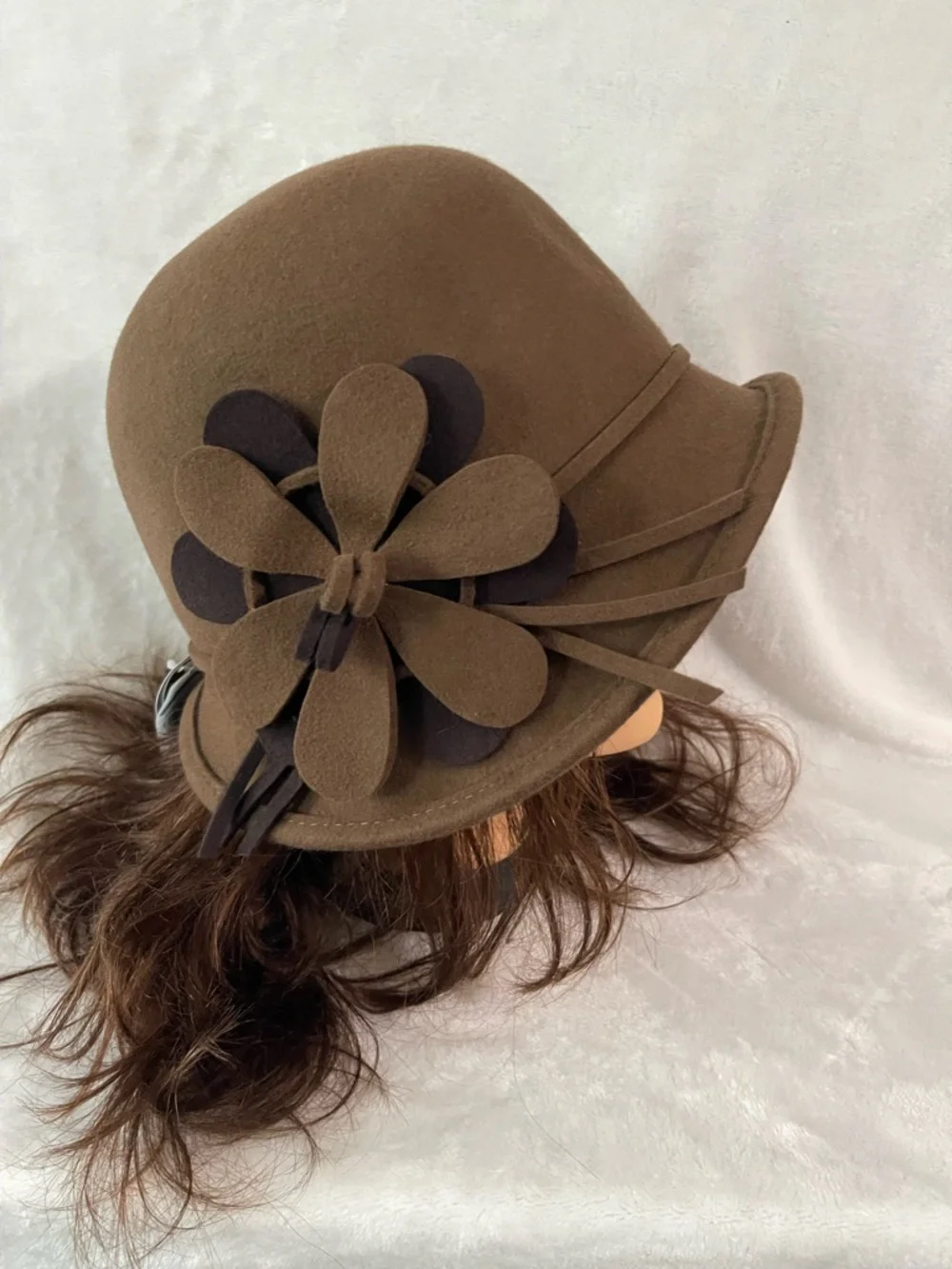 NWT Vintage Boho  Scala Wool Brown Hat flapper flower and adjustable size